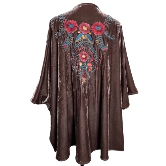 Umgee Embroidered Velvet Kimono Cover Up S/M Boho Floral Velvet Duster - Picture 5 of 8